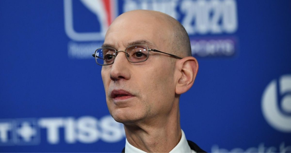 NBA commissioner Adam Silver speaks at a media conference ahead of a game between the Milwaukee Bucks and Charlotte Hornets at The AccorHotels Arena in Paris on Jan. 24, 2020.