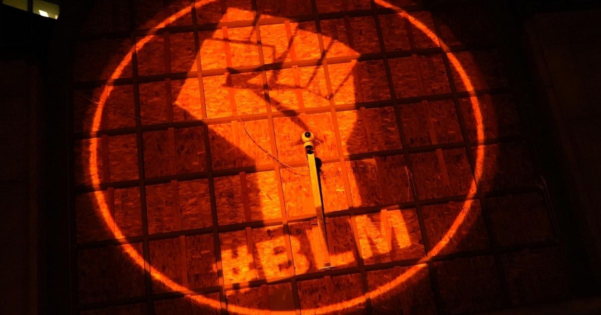 A Black Lives Matter symbol is displayed on the Mark O. Hatfield U.S. Courthouse on July 29, 2020, in Portland, Oregon.