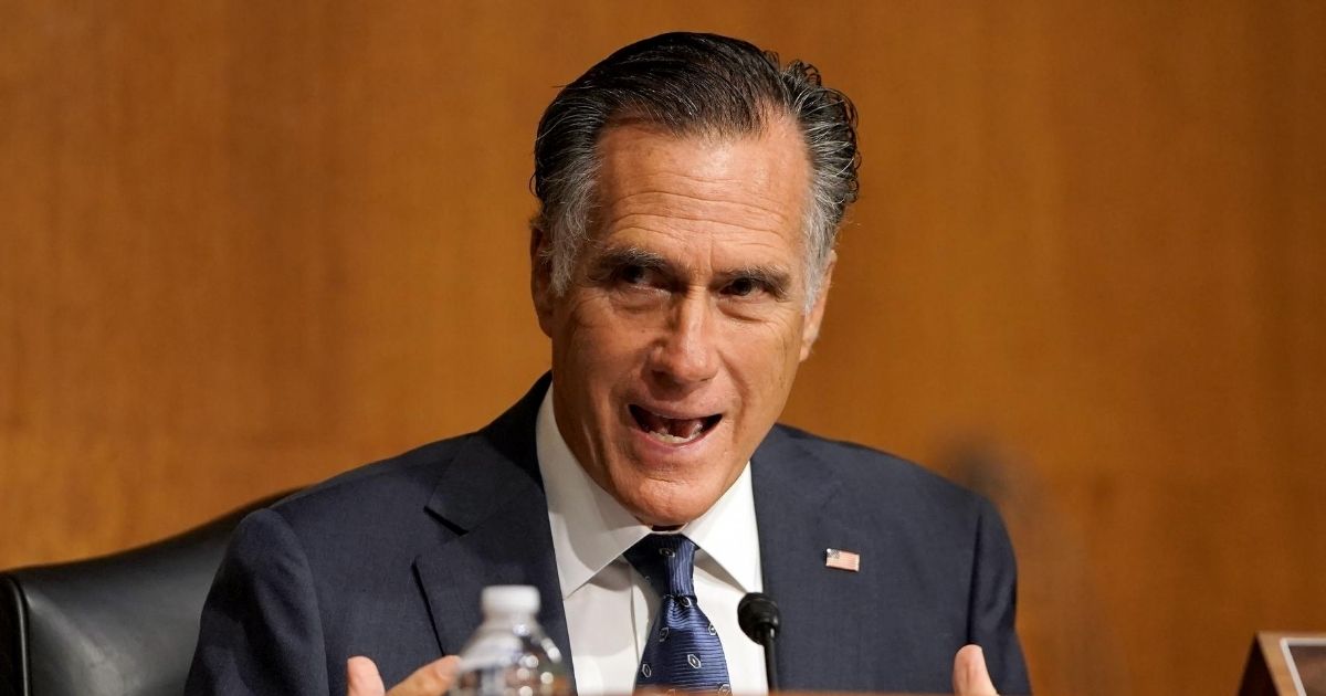 Republican Sen. Mitt Romney of Utah asks a question to Secretary of State Mike Pompeo during a Senate Foreign Relations Committee hearing to discuss the Trump administration’s fiscal year 2021 budget request for the State Department on July 30, 2020, in Washington, D.C.