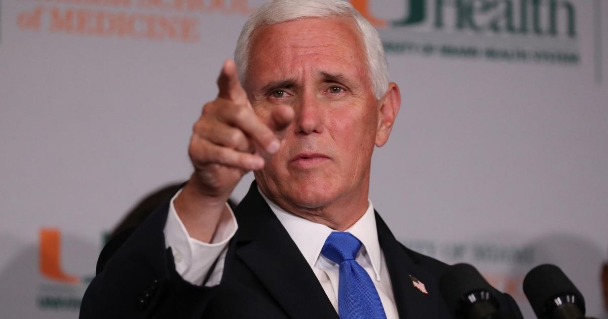Vice President Mike Pence is pictured during a news conference Monday at the University of Miami.