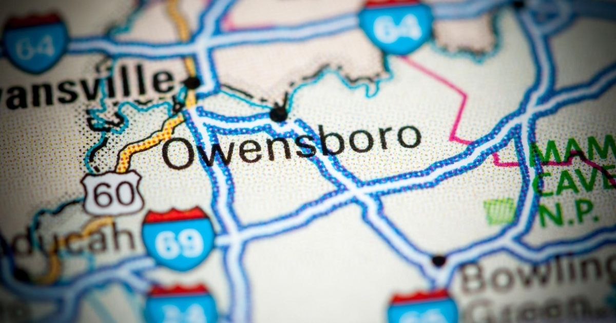 A stock image of a map showing Owensboro, Kentucky, is pictured above.