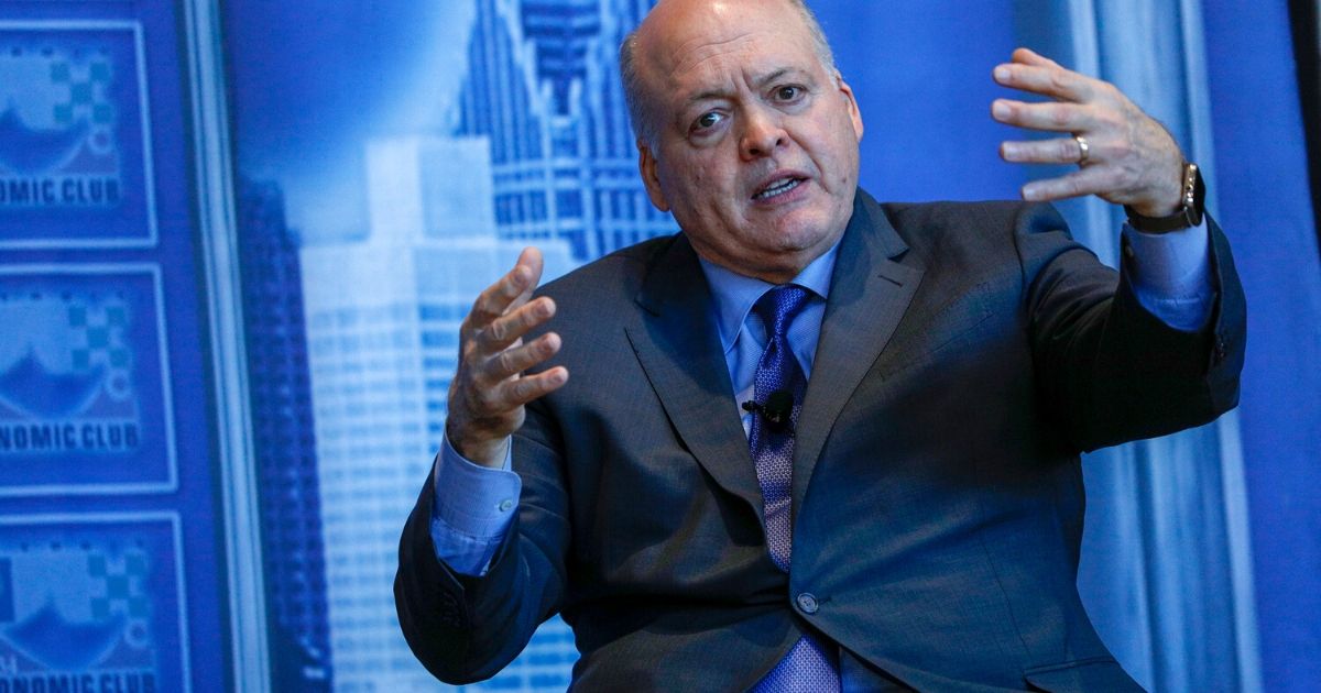 Ford CEO Jim Hackett speaks at the Detroit Economic Club at Ford Field on April 9, 2019.