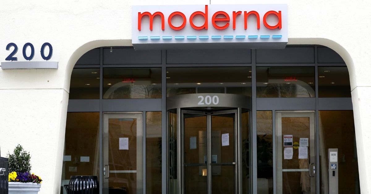 A view of the Moderna headquarters in Cambridge, Massachusetts, on May 8, 2020.