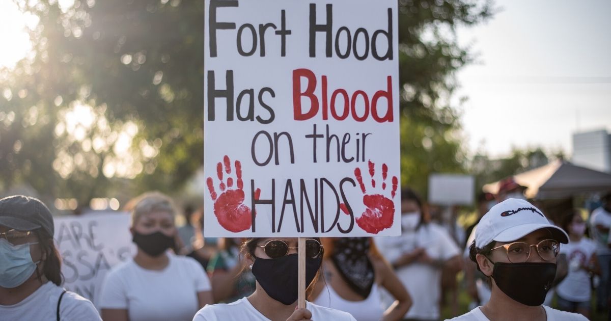 Protesters gather at a march and vigil for murdered Army Spec. Vanessa Guillen on July 12, 2020, in Austin, Texas.