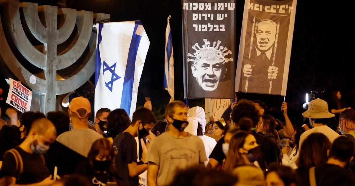 Israelis protest against Prime Minister Benjamin Netanyahu in Jerusalem on July 21, 2020.