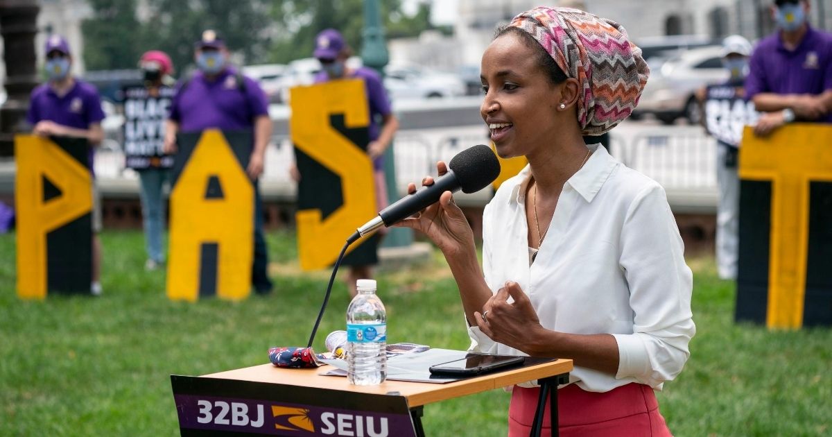 Rep. Ilhan Omar participates in a demonstration outside of the U.S. Capitol on July 20, 2020, in Washington, D.C.