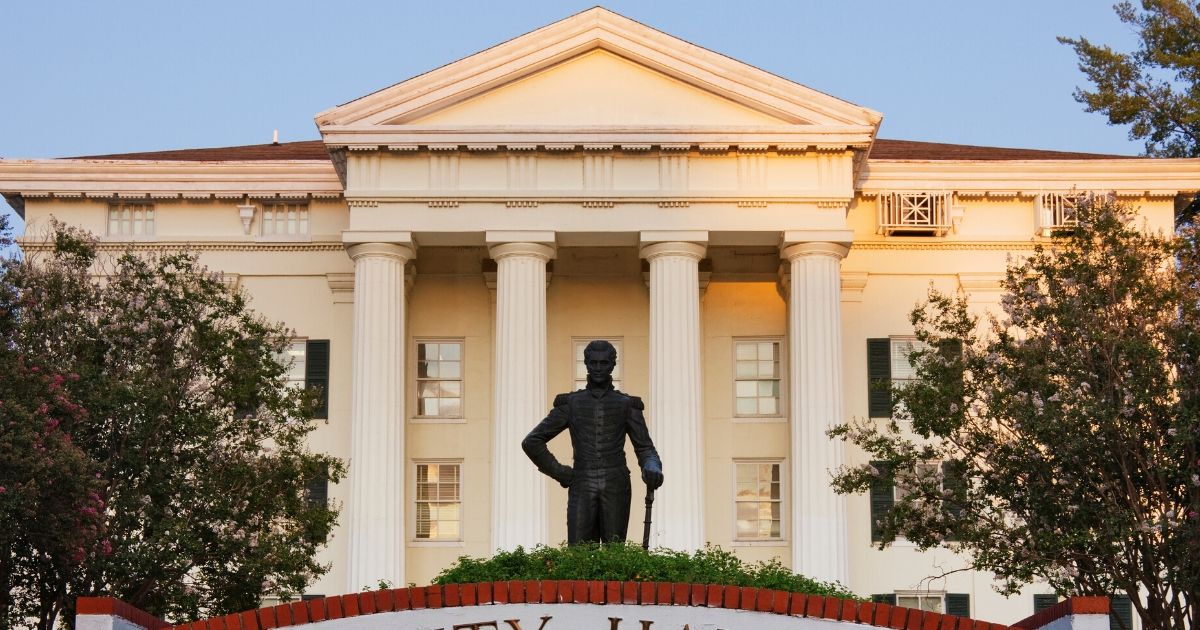 A statue of President Andrew Jackson stands in front of City Hall in Jackson, Mississippi.