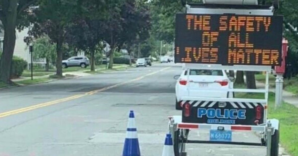 The controversial traffic sign is seen in Melrose, Massachusetts.