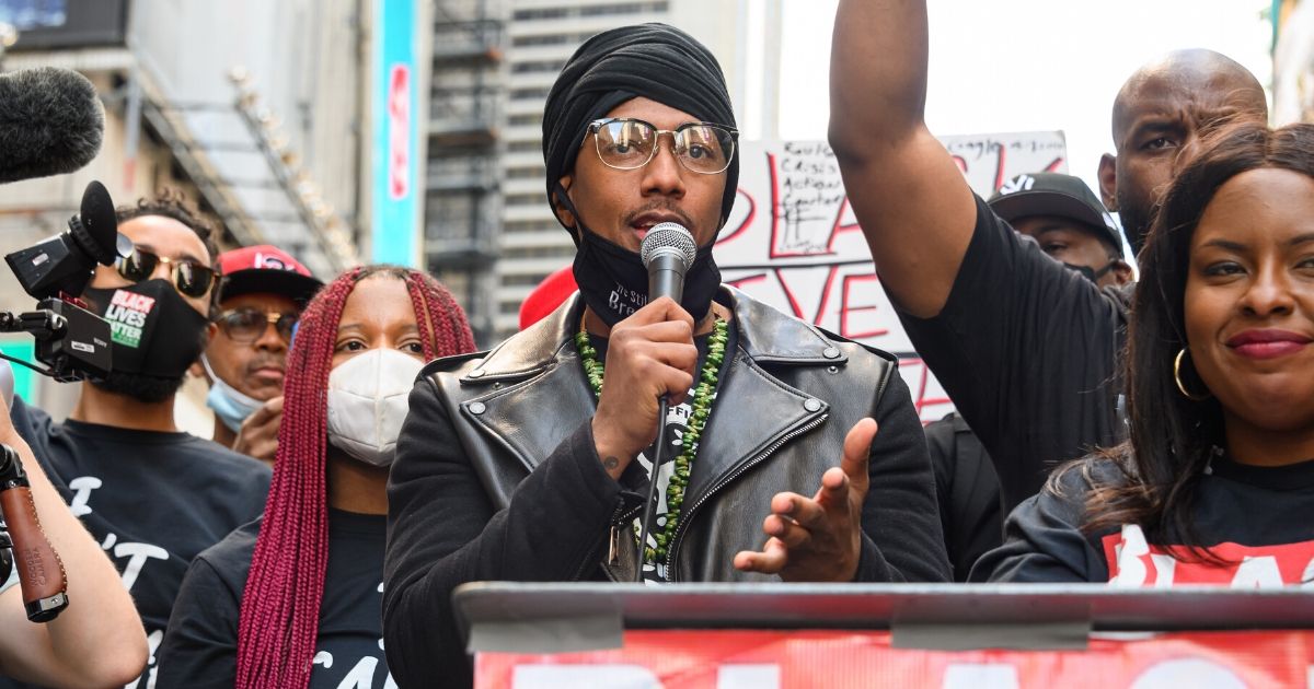 Nick Cannon speaks at a Black Lives Matter rally in Times Square on June 7, 2020, in New York City.