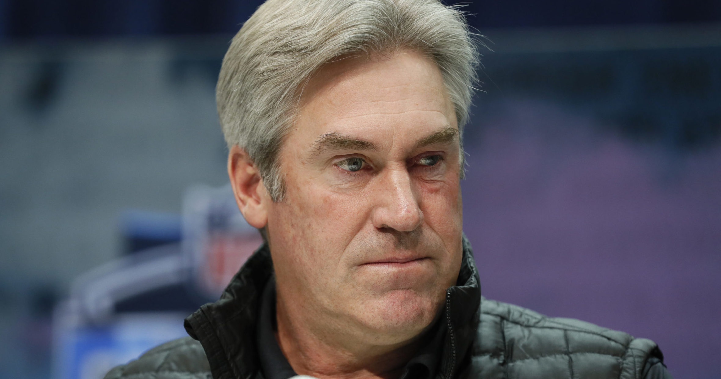 Philadelphia Eagles coach Doug Pederson speaks during a news conference at the NFL scouting combine in Indianapolis on Feb. 25, 2020.