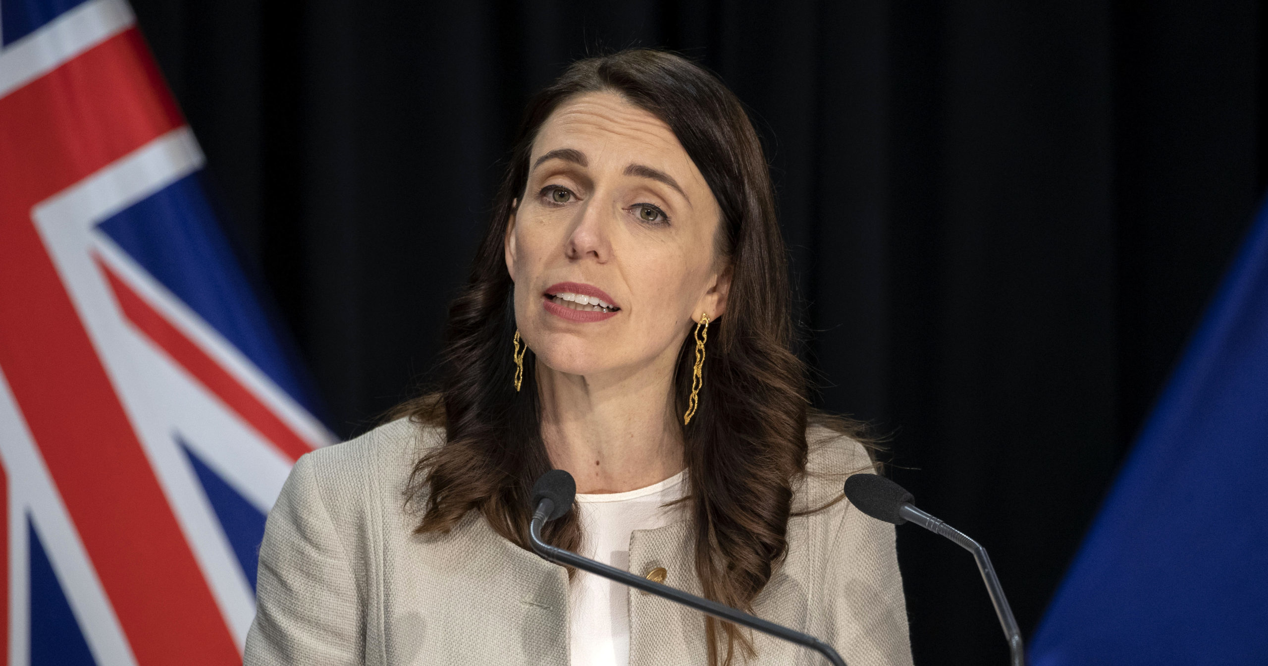 New Zealand Prime Minister Jacinda Ardern reacts during a news conference in Wellington, New Zealand, on Aug. 14, 2020.