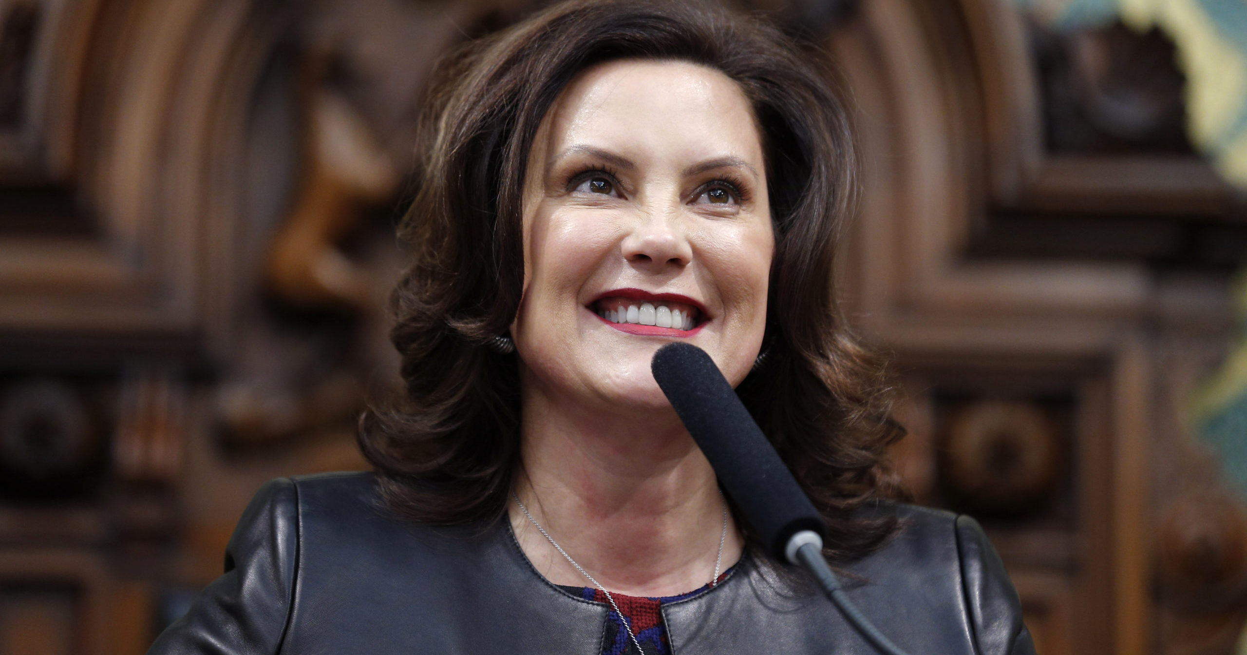 In this Jan. 29, 2020, file photo, Michigan Gov. Gretchen Whitmer speaks at the state Capitol in Lansing, Michigan.