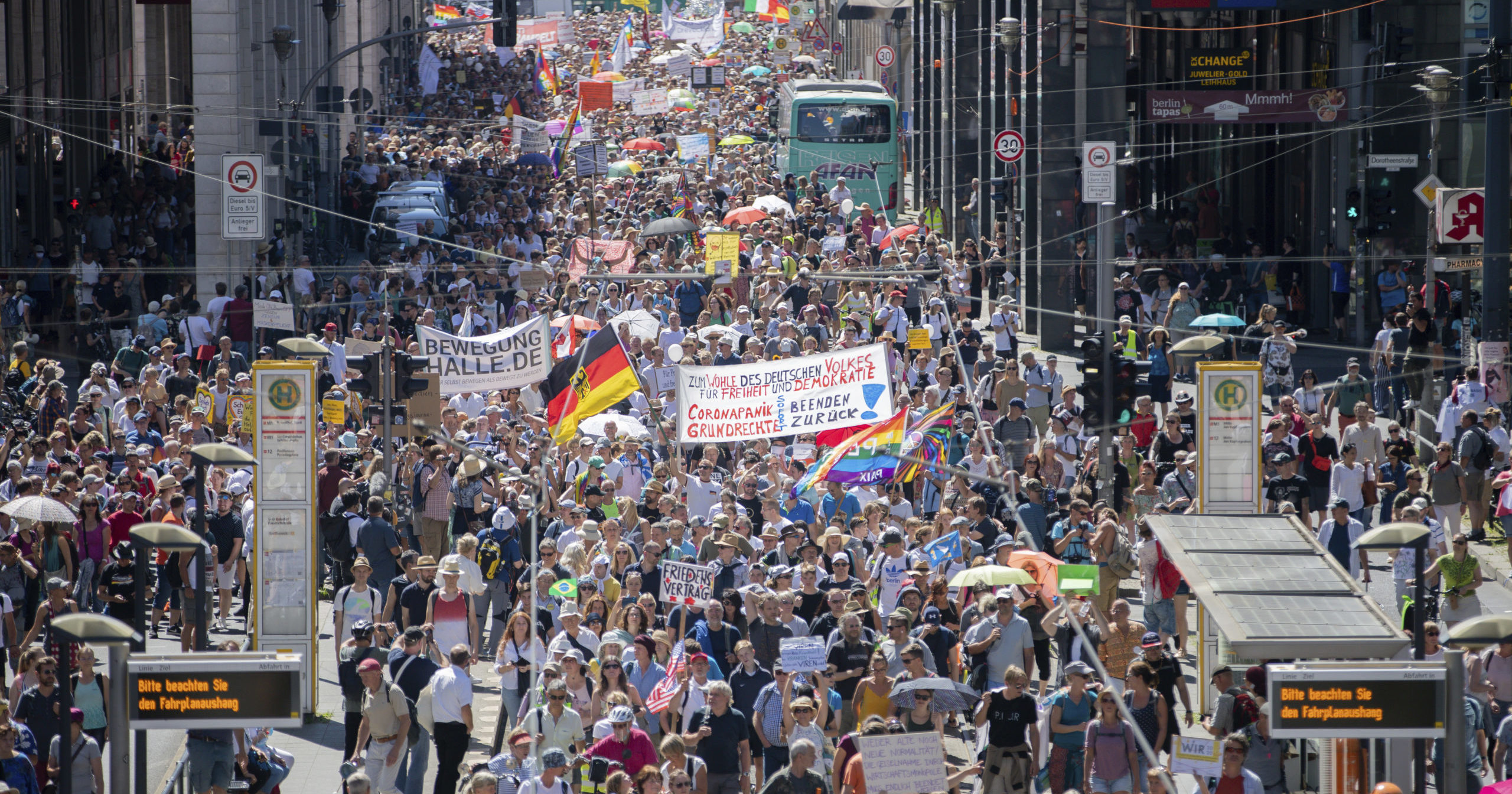 Thousands march during the demonstration against coronavirus restrictions in Berlin, Germany, on Aug. 1, 2020.