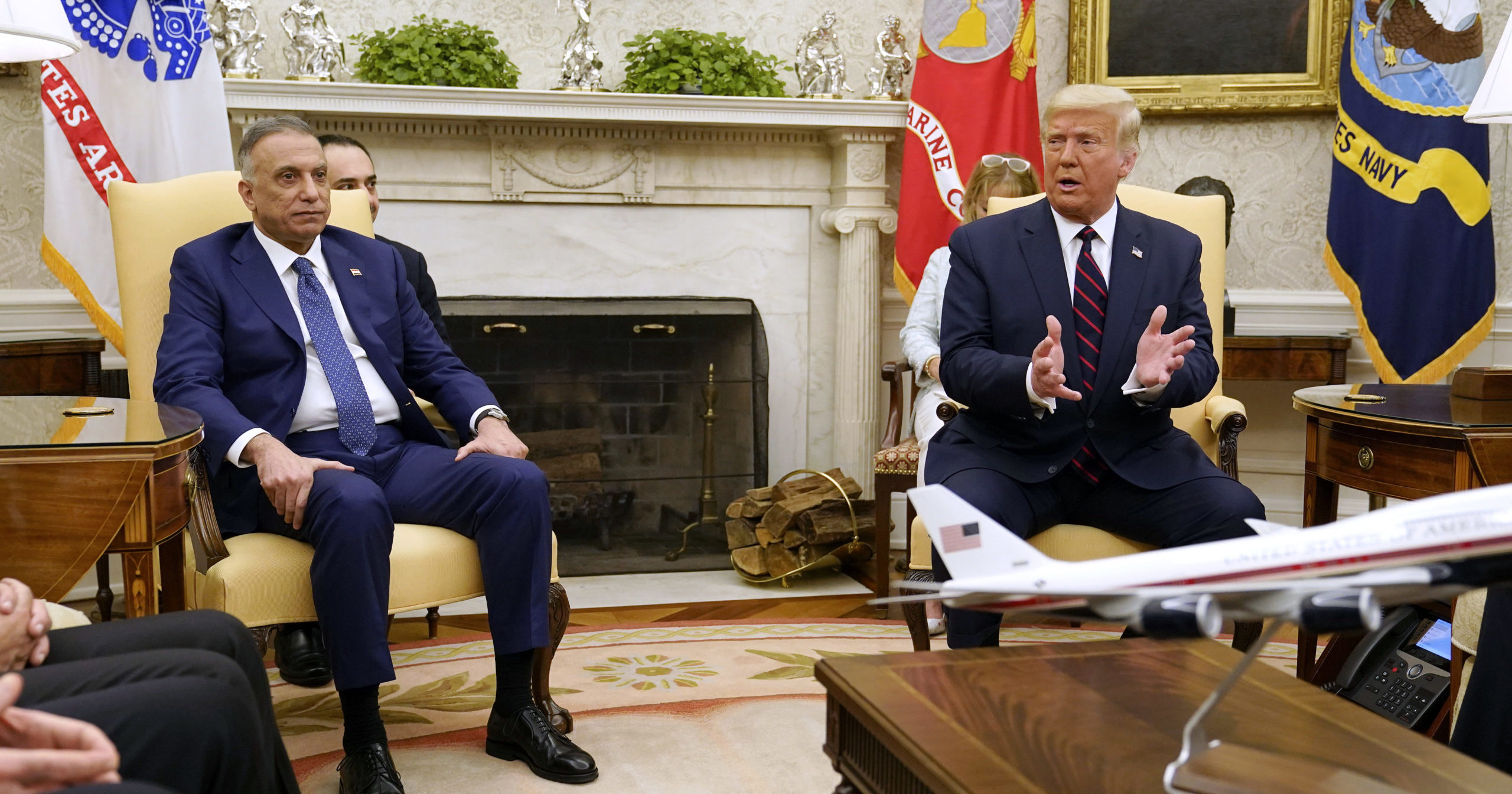 President Donald Trump meets with Iraqi Prime Minister Mustafa al-Kadhimi in the Oval Office of the White House on Aug. 20, 2020, in Washington, D.C.