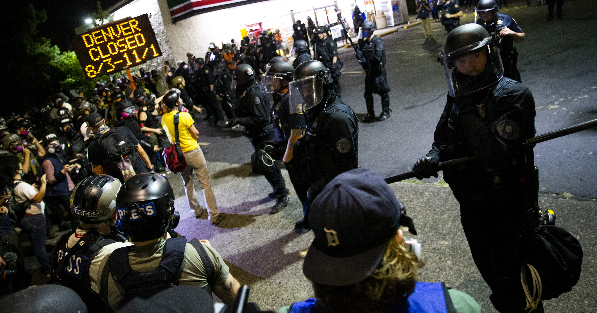 Protesters gather in north Portland, Oregon, on their way to the Portland Police Association building on Aug. 4, 2020.