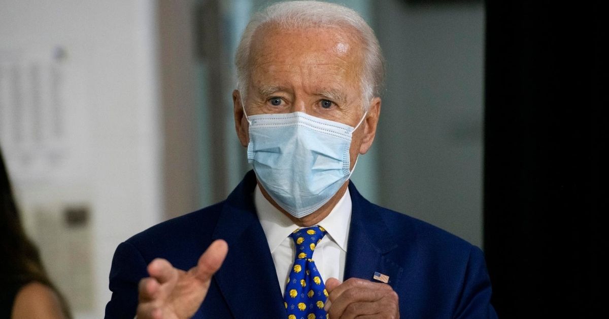 Presumptive Democratic presidential nominee Joe Biden wears a mask after delivering a speech at the William "Hicks" Anderson Community Center in Wilmington, Delaware, on July 28, 2020.