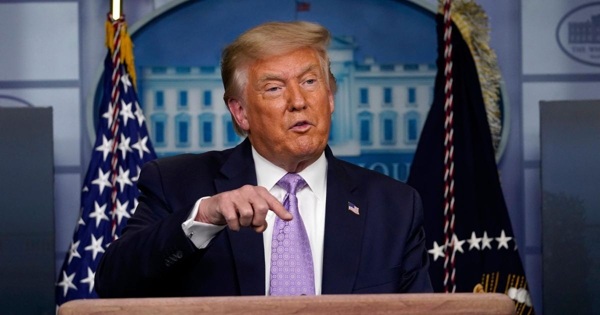 President Donald Trump speaks at a news conference in the James Brady Press Briefing Room at the White House on Aug. 13, 2020, in Washington.