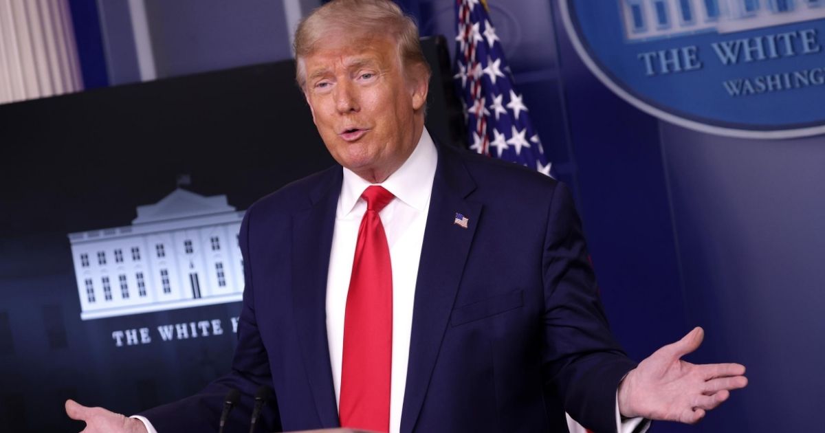 President Donald Trump speaks during a news conference in the briefing room of the White House on Aug. 14, 2020.