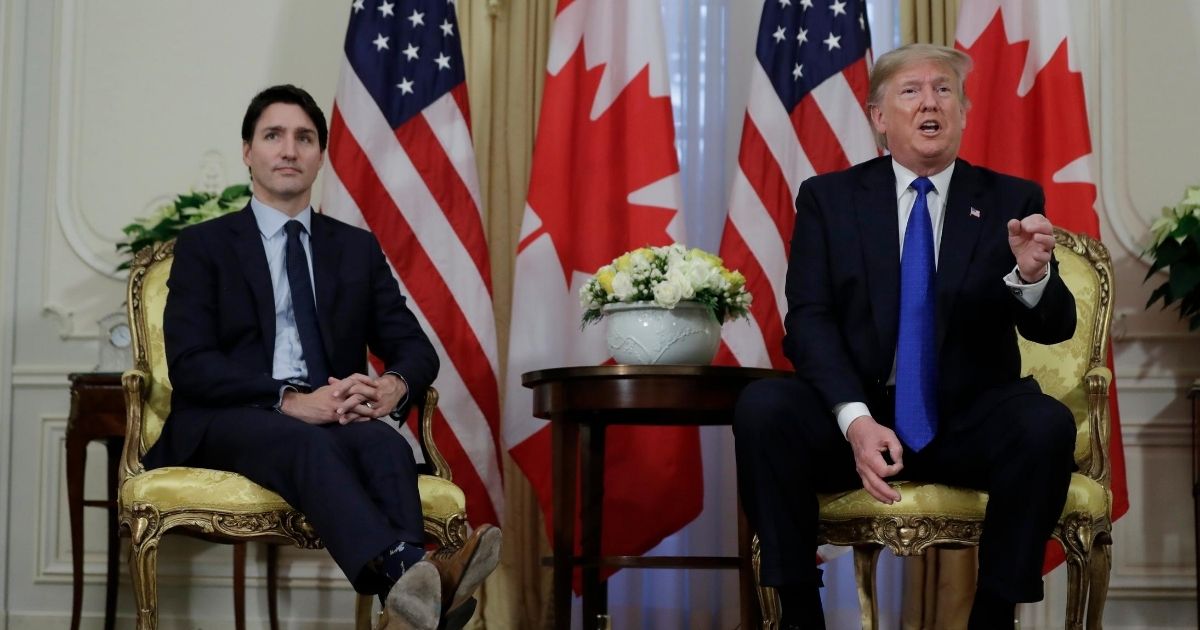 President Donald Trump, right, meets with Canadian Prime Minister Justin Trudeau at Winfield House on Dec. 3, 2019, in London.