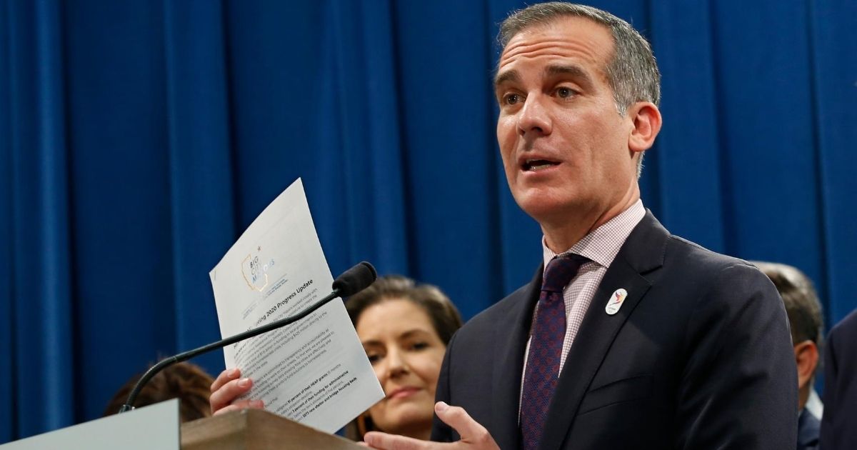 In this March 9, 2020, file photo, Los Angeles Mayor Eric Garcetti speaks at a news conference at the Capitol in Sacramento, California.