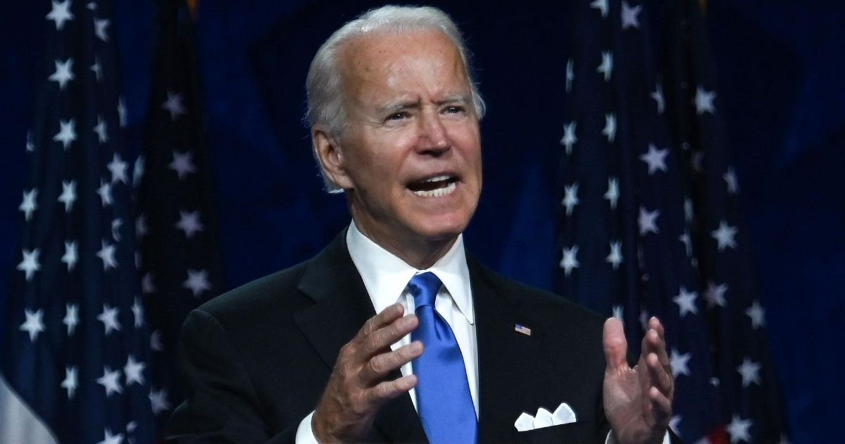 Joe Biden accepts the Democratic Party's nomination for president during the last day of the Democratic National Convention at the Chase Center in Wilmington, Delaware, on Aug. 20, 2020.
