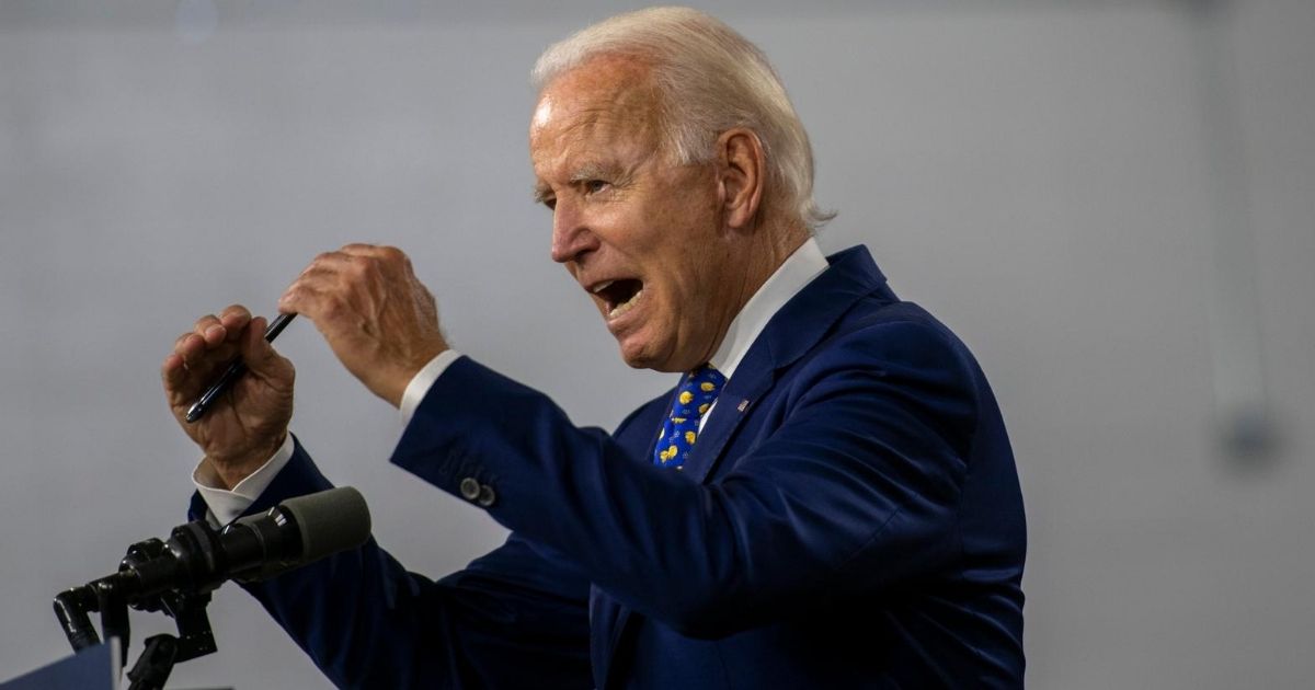 Democratic presidential nominee former Vice President Joe Biden delivers a speech at the William Hicks Anderson Community Center on July 28, 2020, in Wilmington, Delaware.