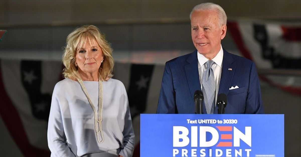 Democratic presidential hopeful former Vice President Joe Biden speaks, flanked by his wife Jill Biden, at the National Constitution Center in Philadelphia, Pennsylvania on March 10, 2020.