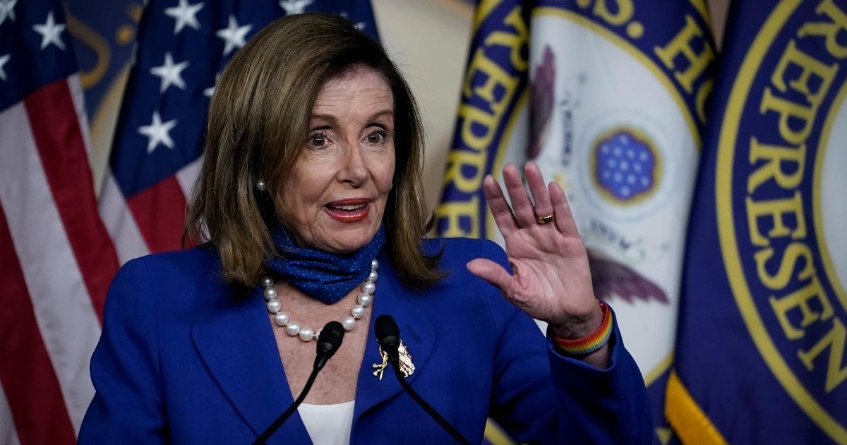 House Speaker Nancy Pelosi fields a question at a news conference Wednesday on Capitol HIll.