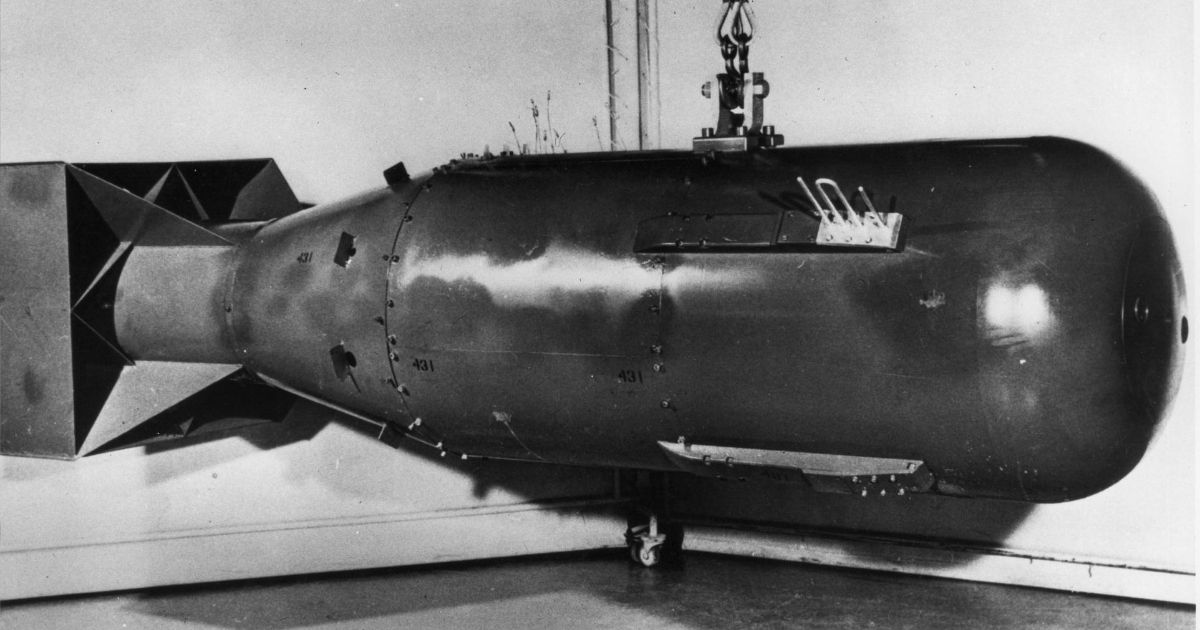 A postwar replica of the "Little Boy" nuclear weapon, which was dropped on Hiroshima, Japan, on Aug. 6, 1945, is pictured above.