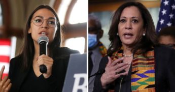 Rep. Alexandria Ocasio-Cortez, left; and Sen. Kamala Harris, right.