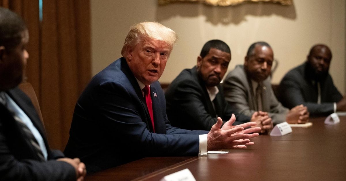 President Donald Trump speaks during a roundtable discussion with African-American supporters in the Cabinet Room of the White House on June 10, 2020, in Washington, D.C.