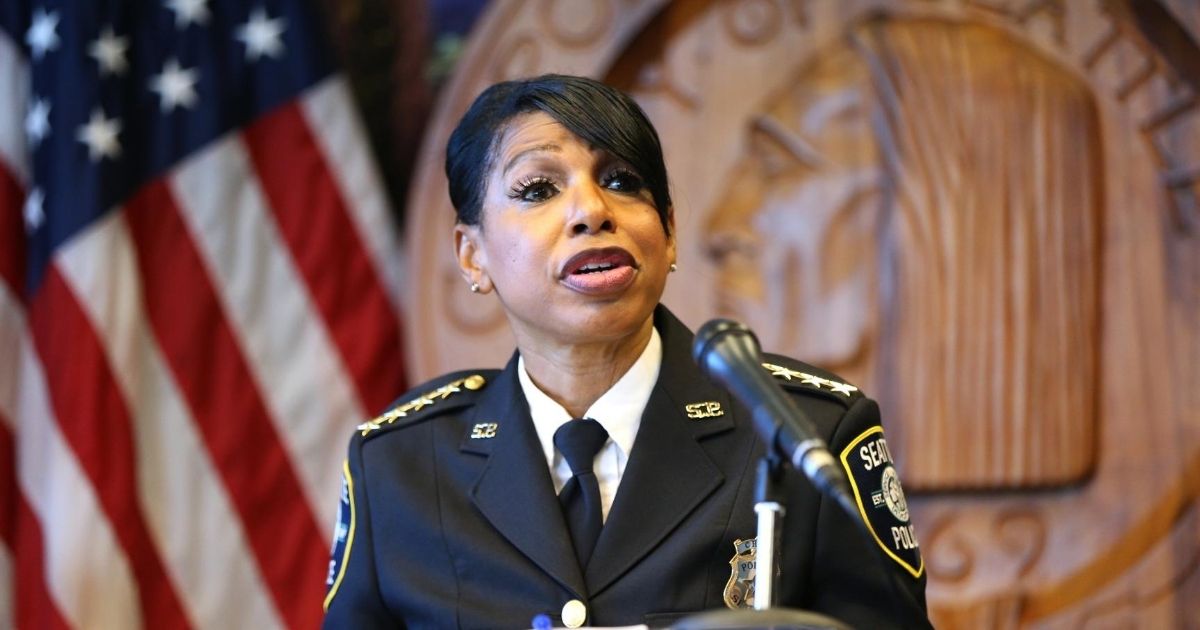 Seattle Police Chief Carmen Best announces her resignation at a news conference at Seattle City Hall on Aug. 11, 2020, in Seattle, Washington.