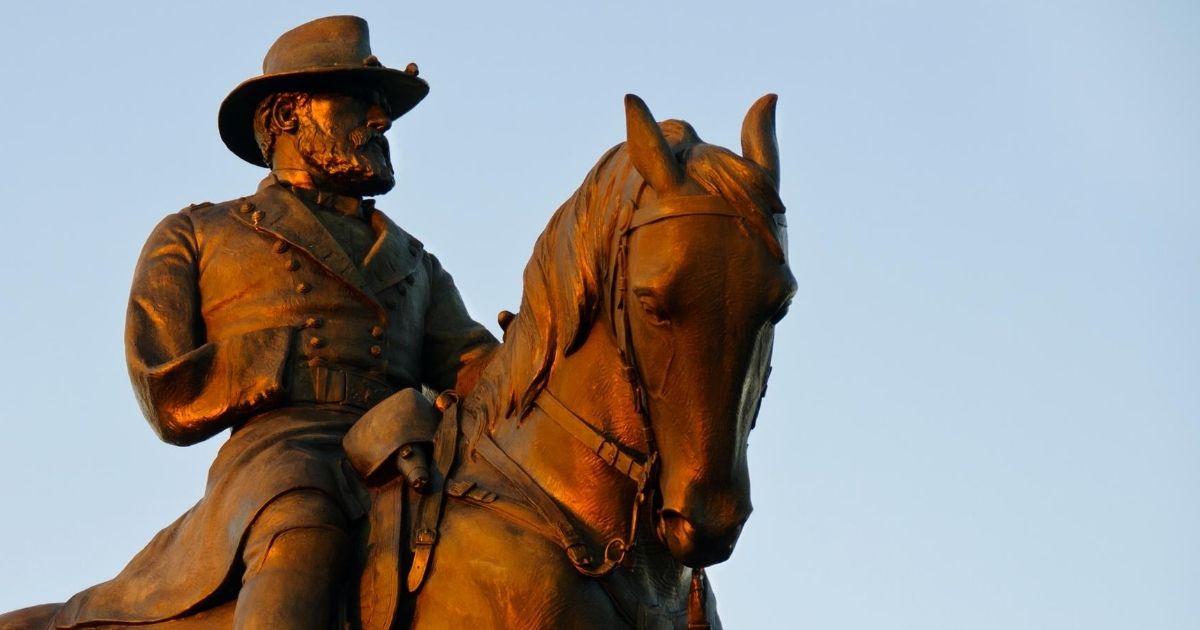 A statue of United States Army Major-General Oliver Otis Howard overlooks the Gettysburg National Military Park in Gettysburg, Pennsylvania.