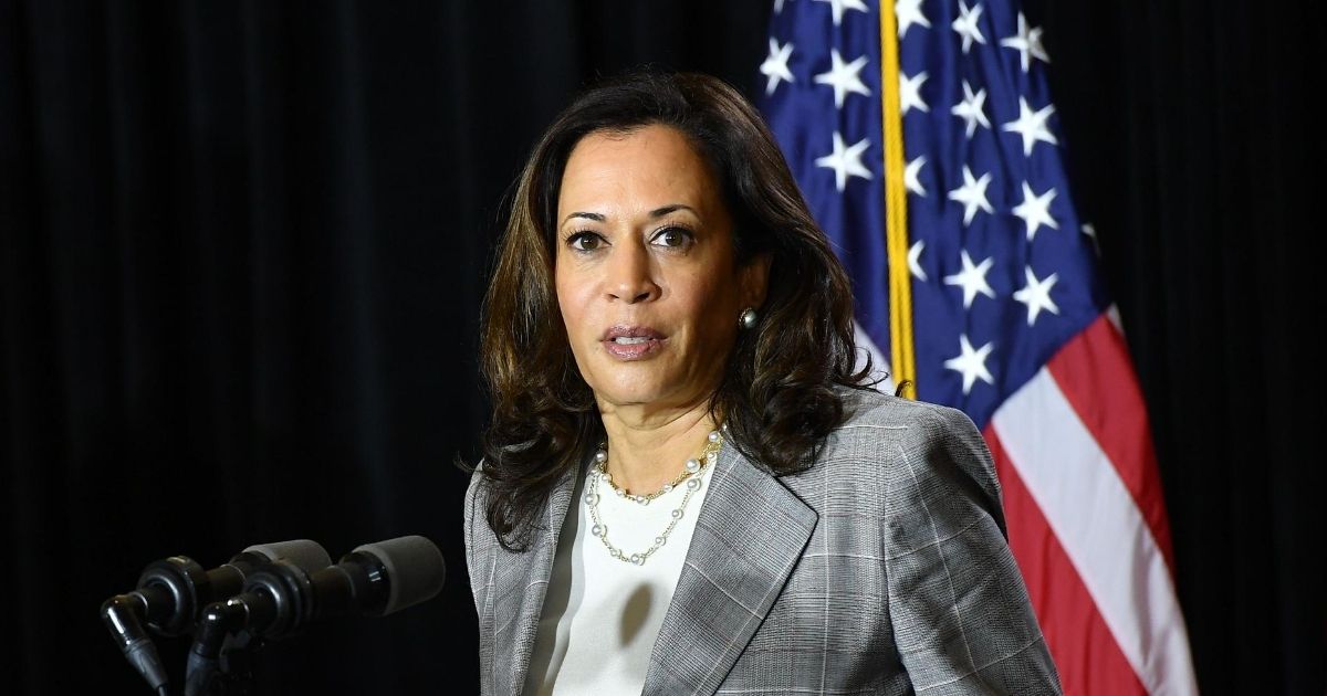 Democratic Sen. Kamala Harris of California, former Vice President Joe Biden's running mate in the 2020 presidential election, speaks at a news conference after receiving a briefing on COVID-19 in Wilmington, Delaware, on Aug. 13, 2020.