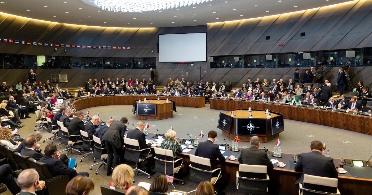 NATO defense ministers attend the first meeting of NATO ministers in the North Atlantic Treaty Organization headquarters on Feb. 12, 2020, in Brussels, Belgium. One item on the agenda: challenges posed by Russia's hypersonic missile system.
