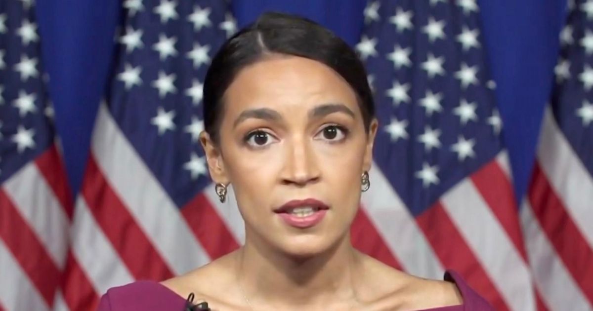 In this screen shot from the DNCC’s livestream of the 2020 Democratic National Convention, New York Rep. Alexandria Ocasio-Cortez addresses the virtual convention on Aug. 18, 2020.