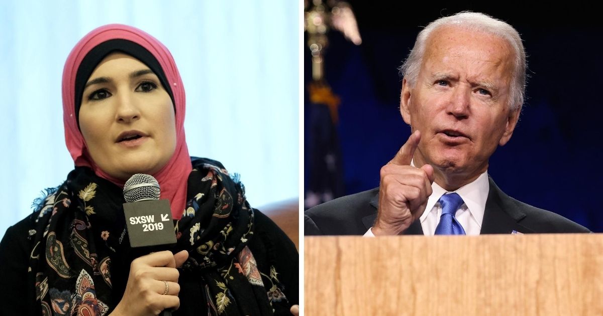 Women's March co-founder Linda Sarsour, left; and former Vice President Joe Biden, right.