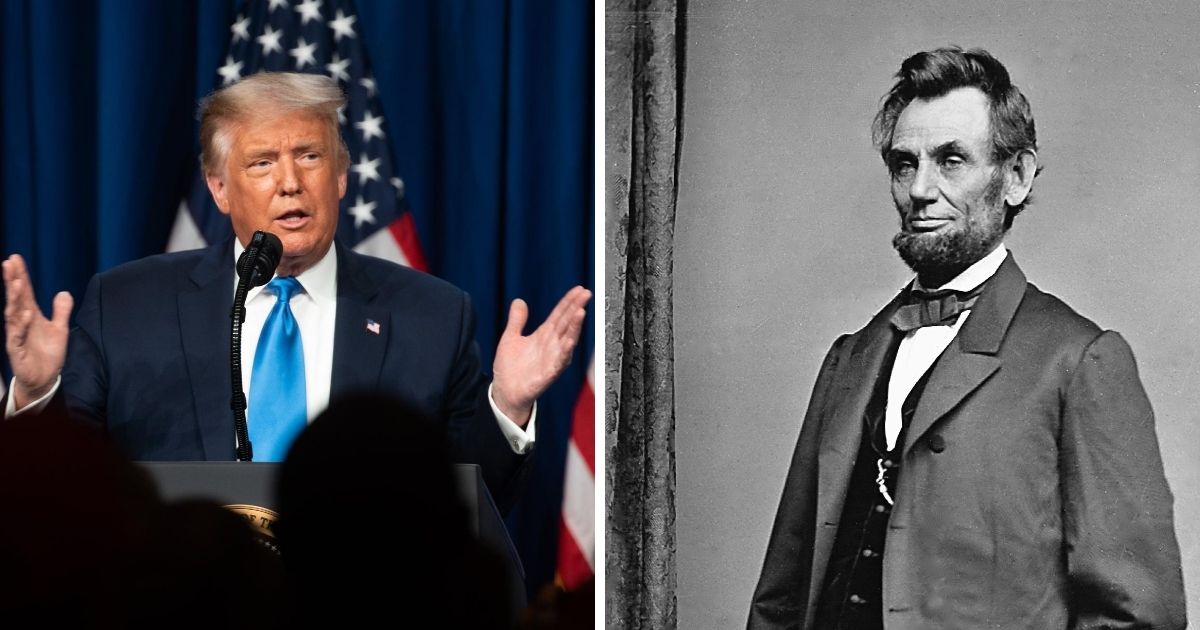 President Donald Trump, left; Abraham Lincoln, right.