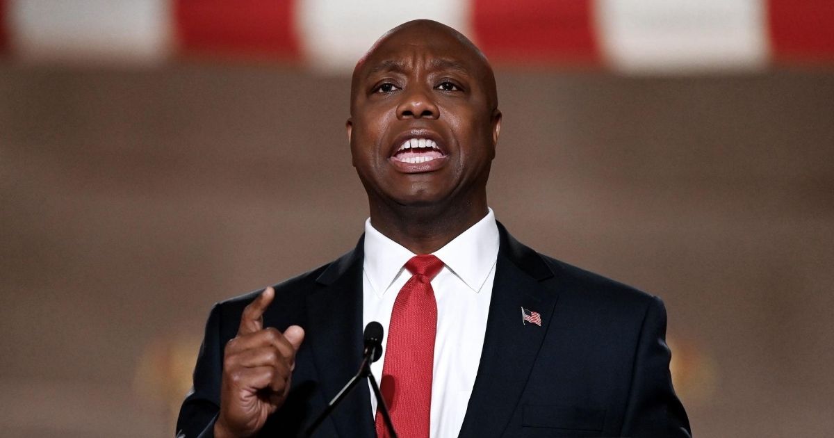 Republican Sen. Tim Scott of South Carolina speaks during the first day of the Republican convention at the Mellon auditorium on Aug. 24, 2020, in Washington, D.C.