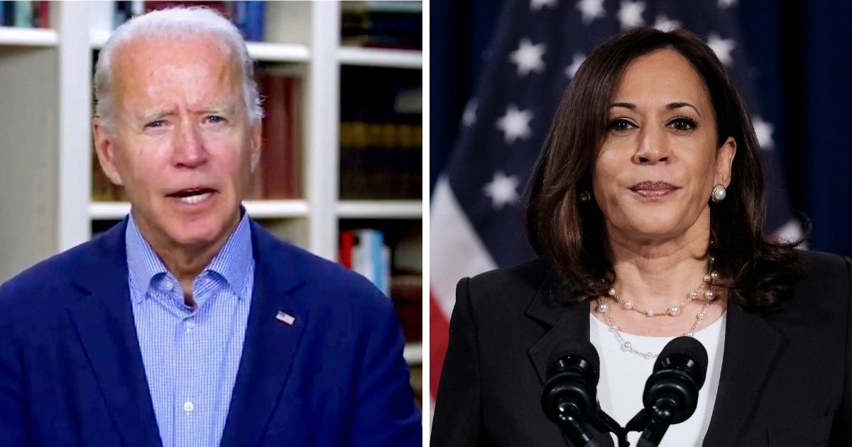Former Vice President Joe Biden, left; and his running mate, California Sen. Kamala Harris, right.