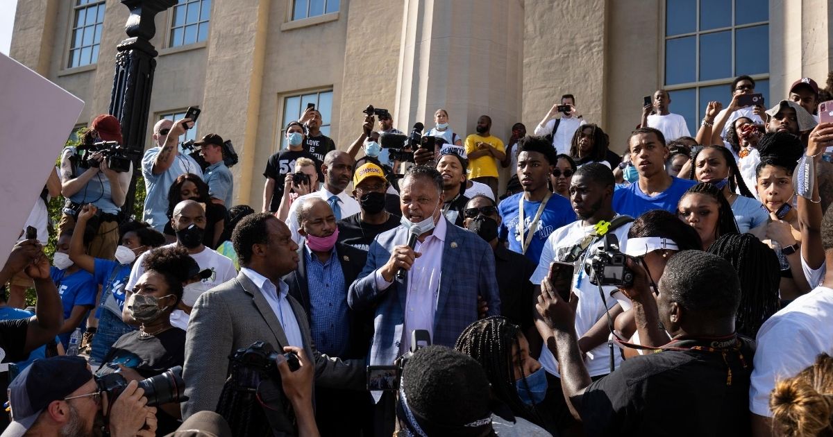 The Rev. Jesse Jackson delivers remarks during a vigil for Breonna Taylor on June 6, 2020, in Louisville, Kentucky. Taylor was killed by police on March 13. The protests have continued.