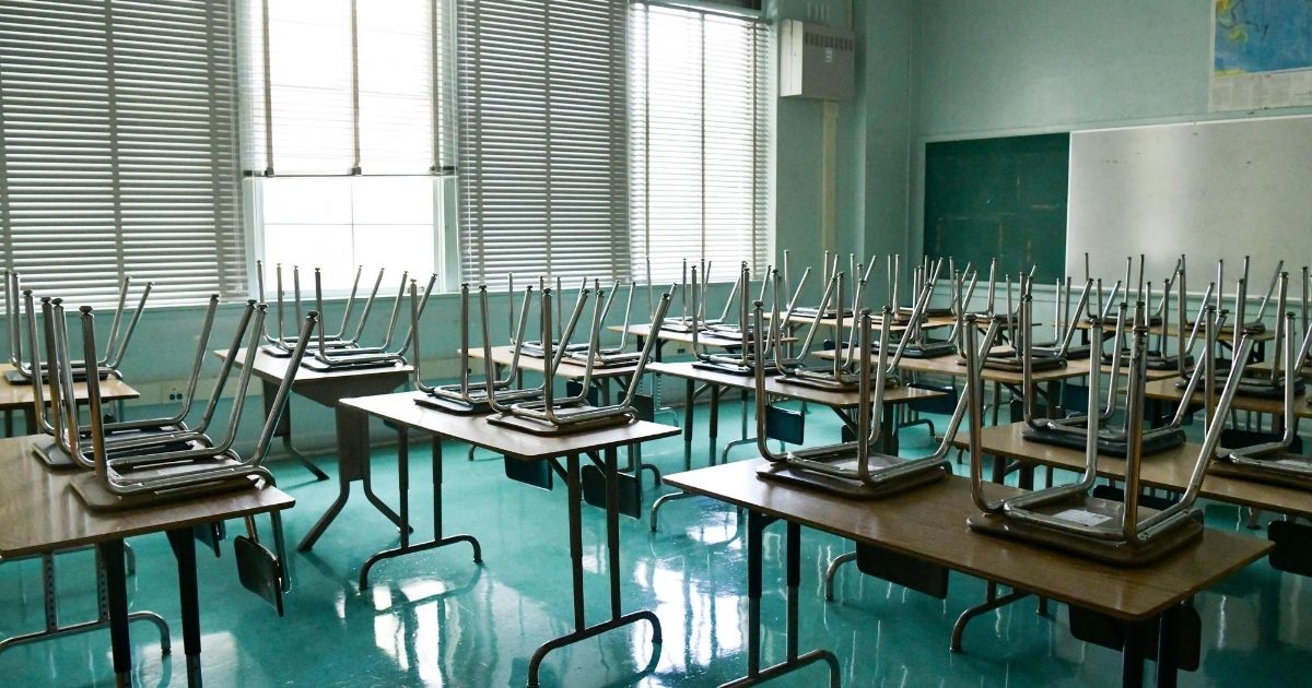 An empty classroom is seen at Hollywood High School on Aug. 13, 2020, in Hollywood, California.