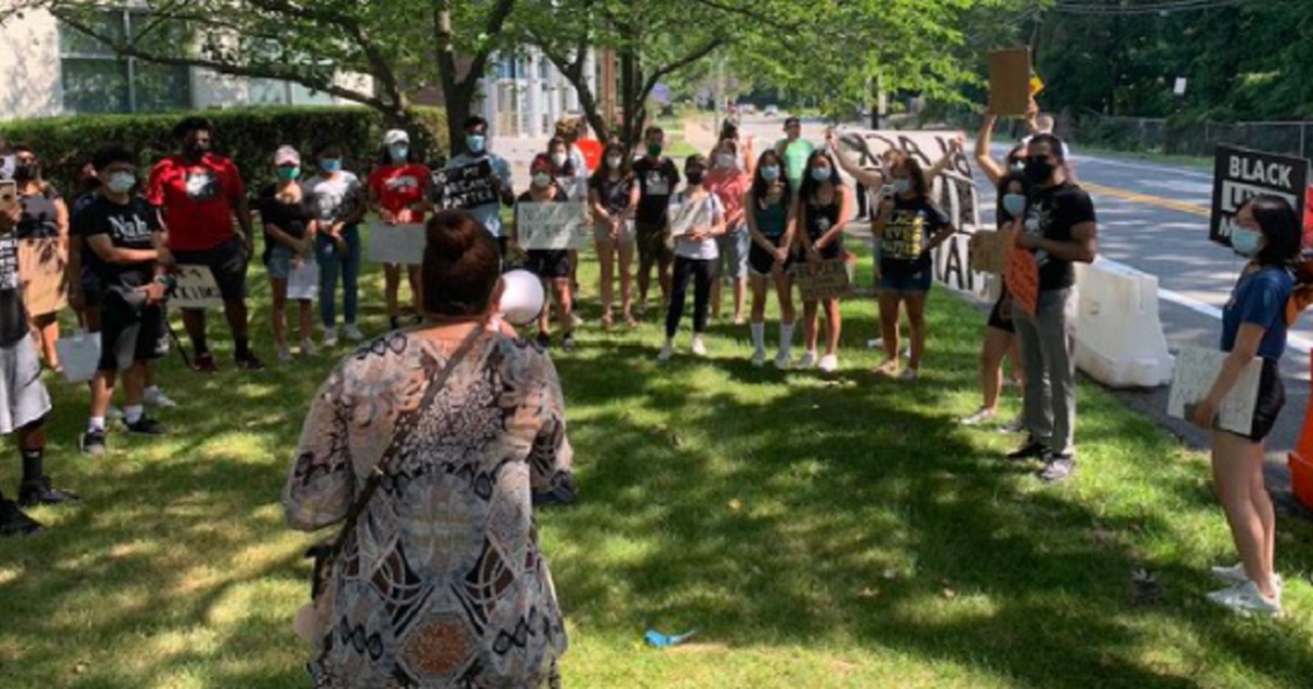 A small Black Lives Matter demonstration takes place in Englewood Cliffs, New Jersey, on July 25.