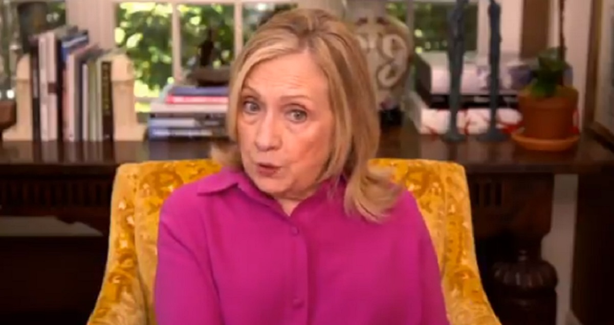 Hillary Clinton pictured in a remote interview.