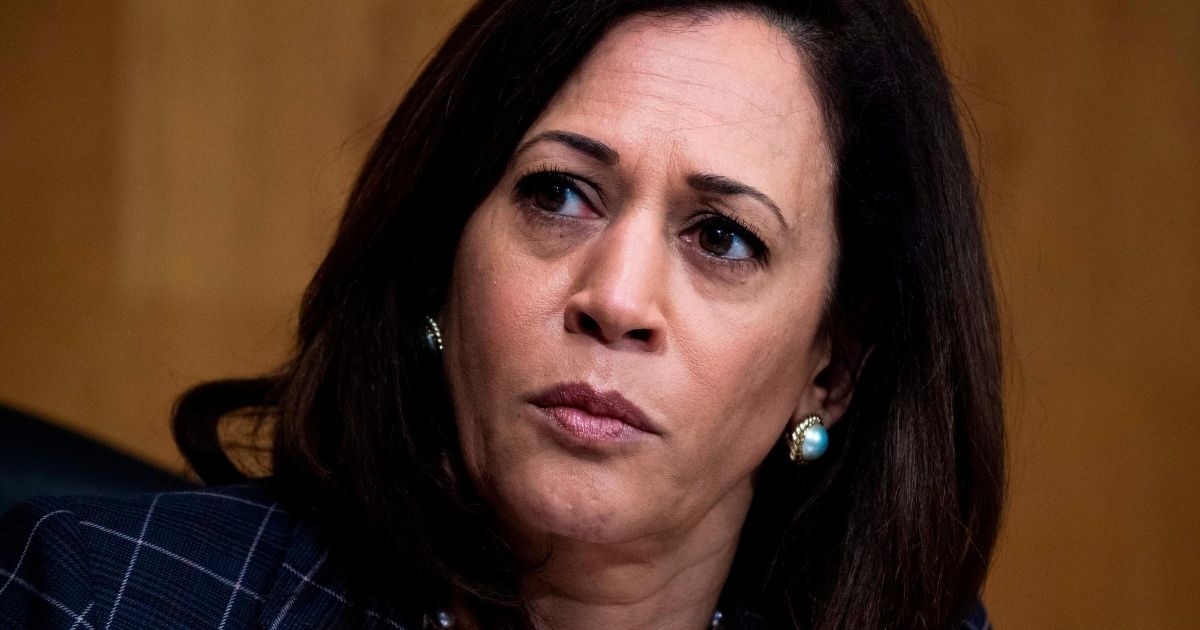Sen. Kamala Harris listens during a Senate Homeland Security and Governmental Affairs hearing on June 25, 2020, in Washington, D.C.