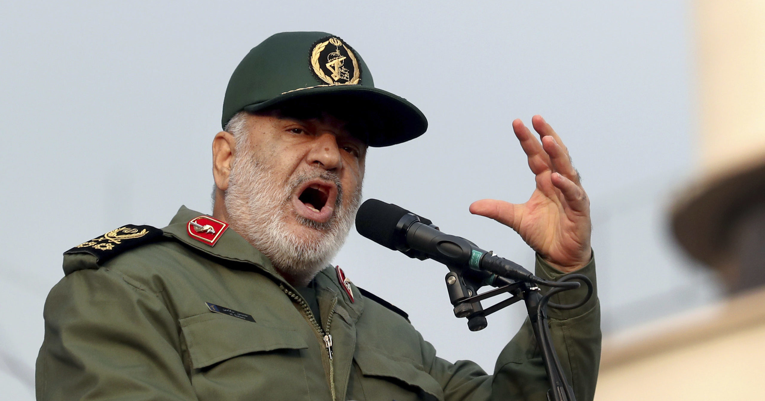 In this Nov. 25, 2019, file photo, Iranian Gen. Hossein Salami speaks at a pro-government rally in Tehran, Iran. The chief of Iran’s paramilitary Revolutionary Guard has threatened to go after everyone who had a role in a top general’s January killing during a US drone strike in Iraq. US President Donald Trump warned this week that Washington would respond harshly to any Iranian attempts to take revenge for the death of Gen. Qassem Soleimani.