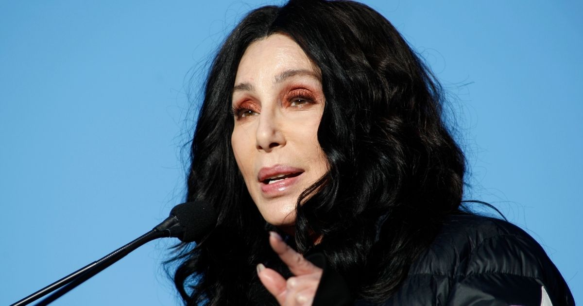 Cher speaks during the Women's March "Power to the Polls" voter registration tour launch at Sam Boyd Stadium in Las Vegas on Jan. 21, 2018.