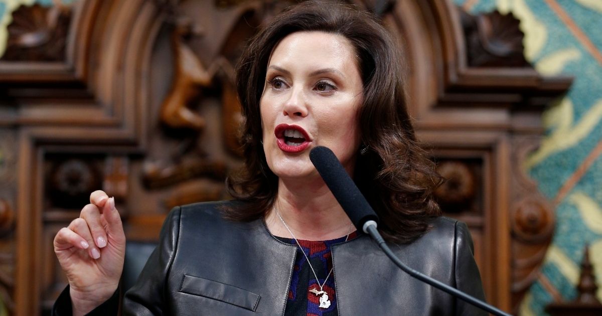 Democratic Gov. Gretchen Whitmer delivers her State of the State address to a joint session of the House and Senate at the state Capitol in Lansing, Michigan, on Jan. 29, 2020.