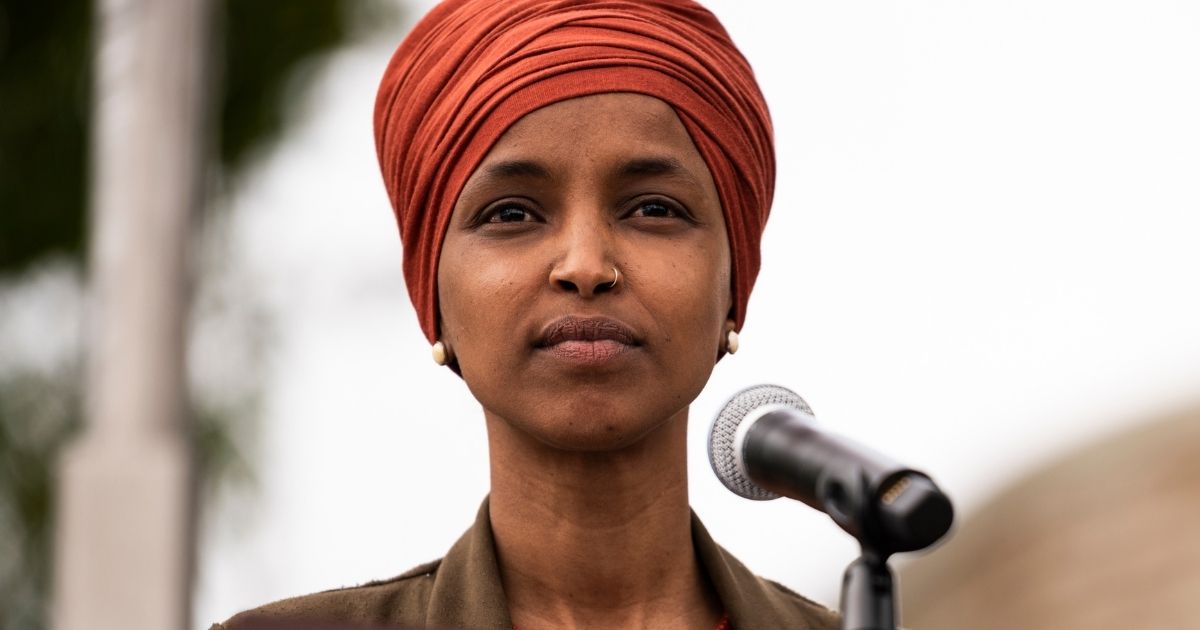 Democratic Rep. Ilhan Omar of Minnesota speaks during a news conference outside the DFL Headquarters on Aug. 5, 2020, in St Paul, Minnesota.