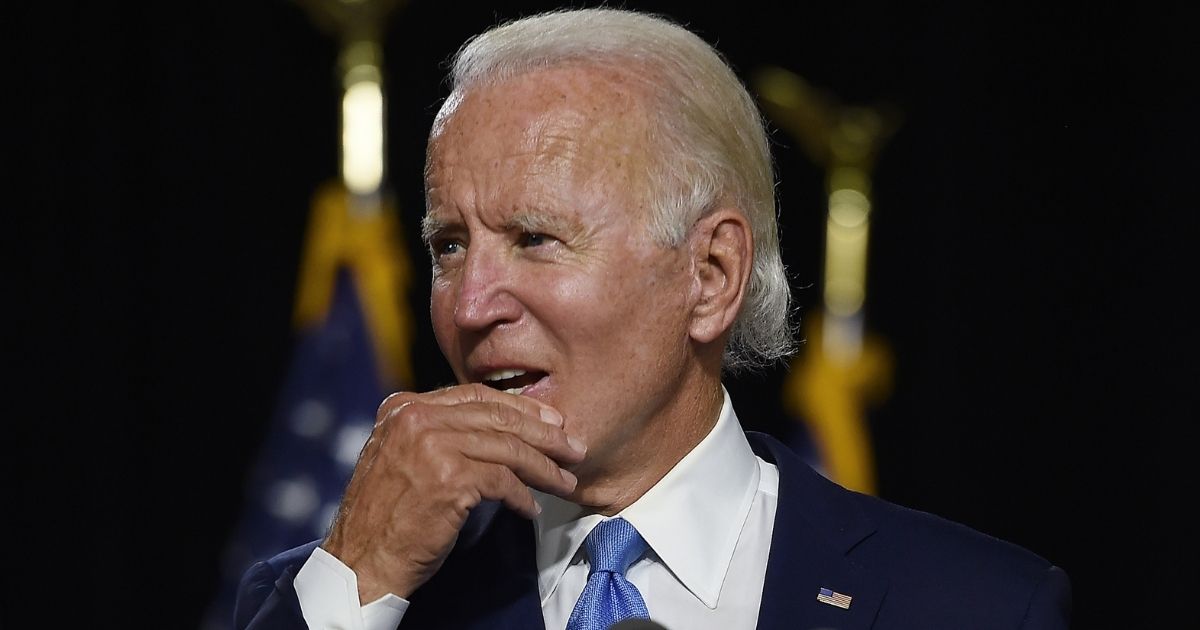 Democratic presidential nominee Joe Biden pauses during a speech in Wilmington, Delaware, on Aug. 12, 2020.
